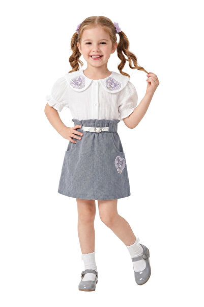 LADYGOLD KIDS Girl's Baby Collar Dress with Character Figures and Belt, Styli...