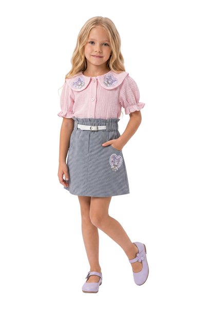 LADYGOLD KIDS Girl's Baby Collar Dress with Character Figures and Belt, Stylish Dress for Ages 6-9