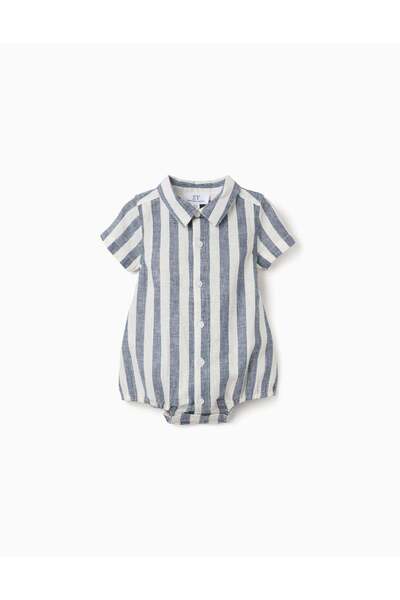 Ziddy قميص مخطط من القطن والكتان للأولاد حديثي الولادة من You&Me، أبيض/أزرق