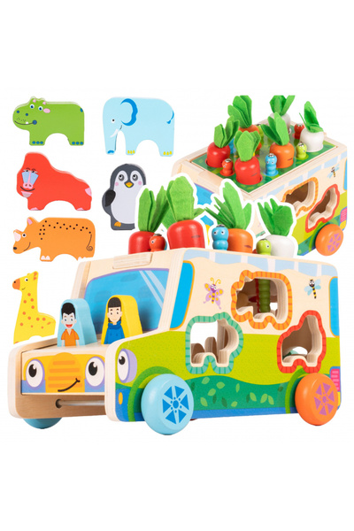 MalPlay Autobuz educational 5-in-1 pentru copii Malplay, realizat din lemn, c...