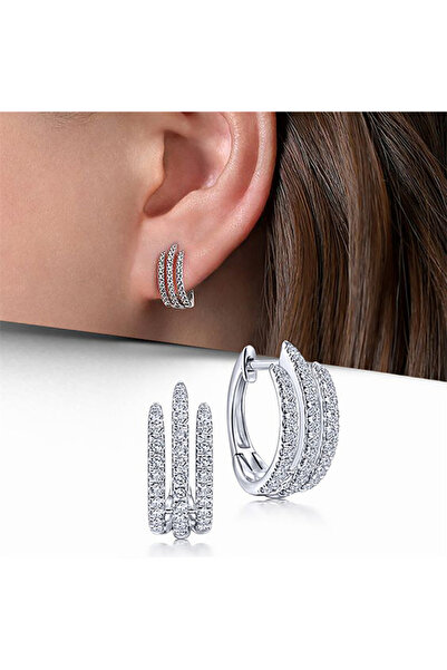 Choice E2311 Huitan Simple Three Line Claw Hoop Earrings Luxury Crystal Cubic...