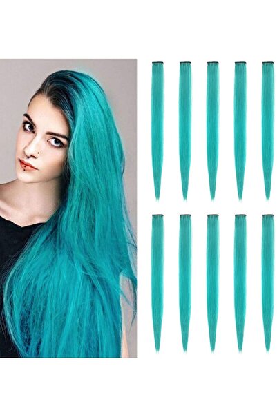 Arabest 10-Piece 22-Inch Teal Blue Hair Extensions,Straight Clip-In Synthetic...