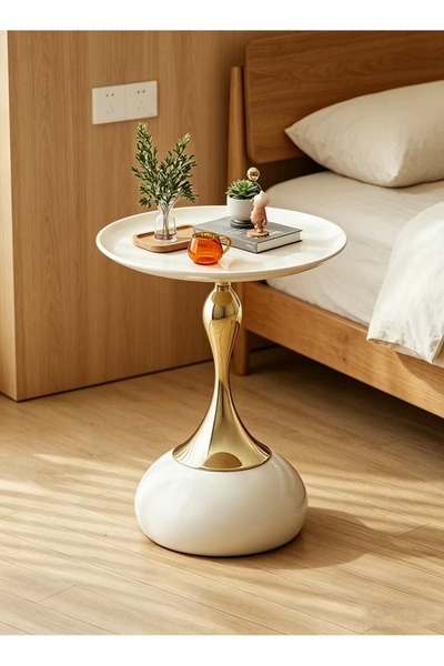 Mtanvxay 40x55cm Contemporary Round Metal Side Table, Low Accent Table for Li...