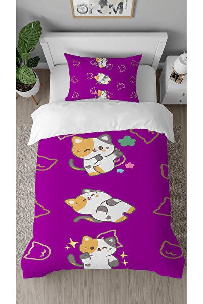 GREENDECOR Cute Cats Patterned Digital Printed Special Design Single Duvet Co...