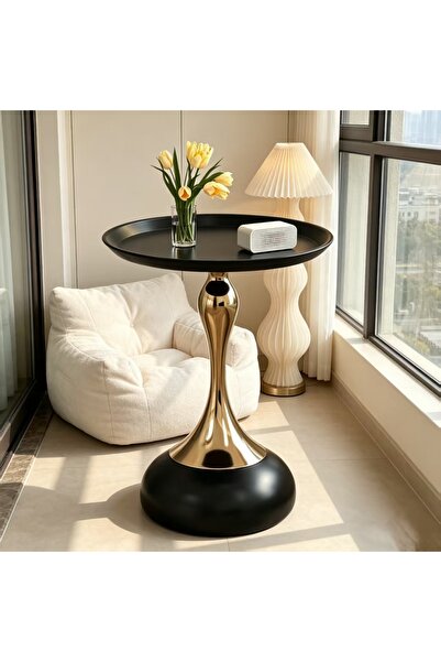 Mtanvxay Compact Round Metal Side Table 40x55cm, Modern Low Sofa Table for Li...