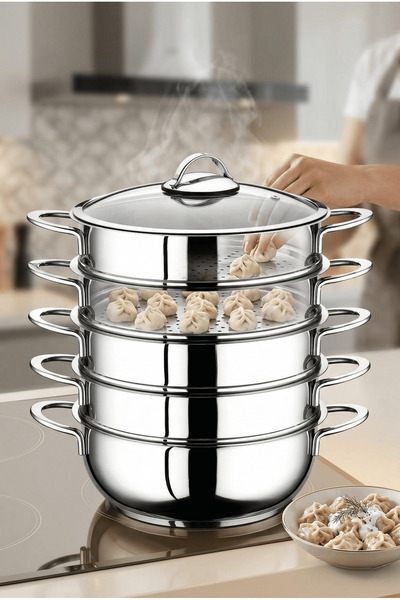 AKYUZHOME Dumpling Cooking Pot Stainless Steel 30 cm Steam Cooker Uzbek Kazak...