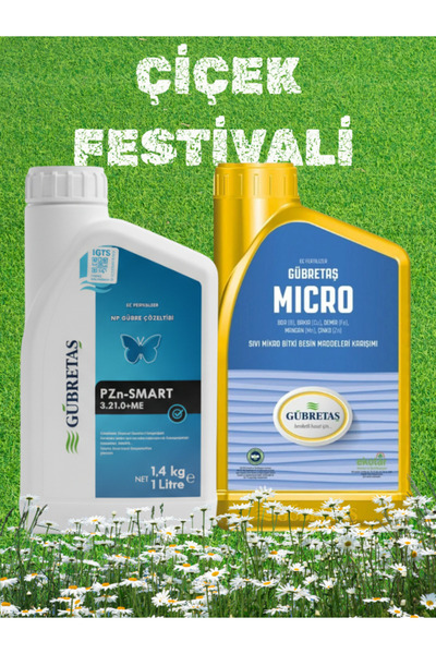 GÜBRETAŞ ÇİÇEK FESTİVALİ PZn-SMART 1 LT + Micro 1 LT Çiçek Ağaç Bitki Çim Bak...