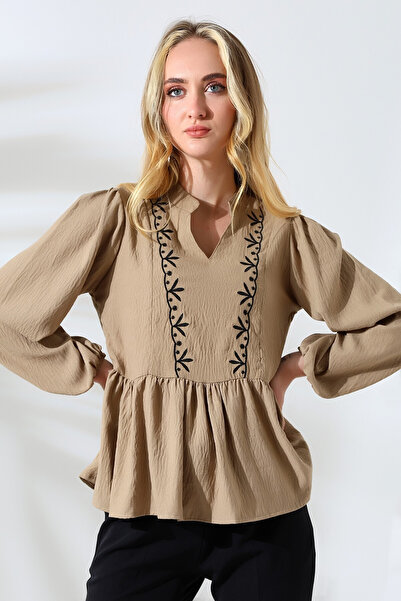 pınaxar Forshe Women's Embroidery Detailed Blouse Brown