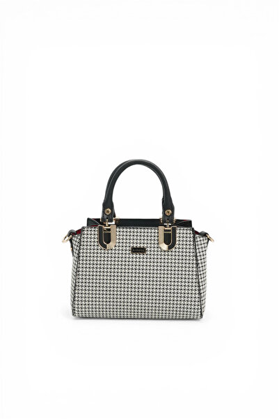 Silver Polo Silver & Polo Sp1281 Women's Handbag Houndstooth Plaid Black-Black
