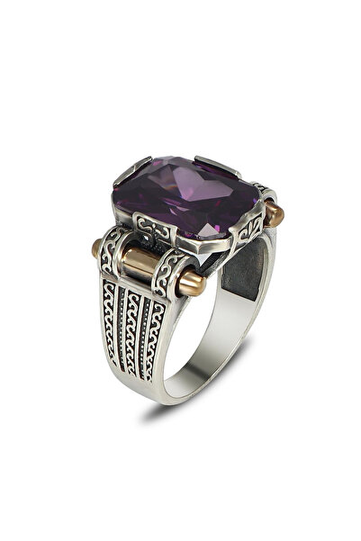 Mirari Jewelry Ametist Taşlı Altın Detaylı Modern Erkek Yüzük | Premium 0,40 ...