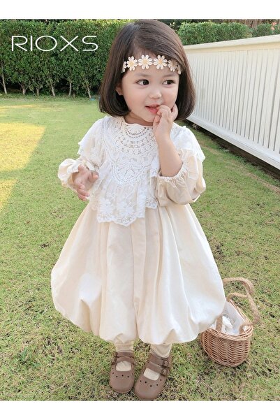 RIOXS Toddler Girls Long Sleeve A-line Bubble Dress with Removable Lace Shawl...