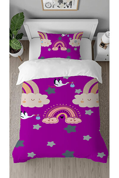 GREENDECOR Pink Rainbow Star Patterned Digital Printed Special Design Single ...