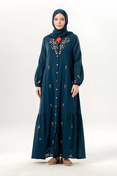 Eliş Şile Bezi فستان طويل من قماش الشيلي الصيفي بياقة هاكم وتطريز على الأكمام...