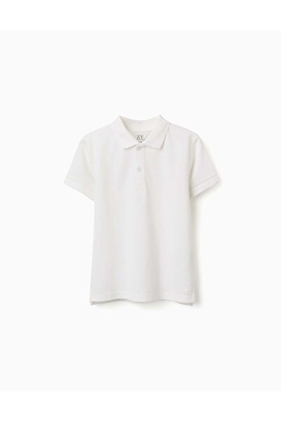 Ziddy Short Sleeve Cotton Piqué Polo Shirt For Boys, White