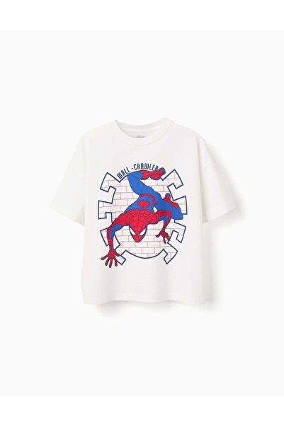 Ziddy Cotton T-Shirt With Spider-Man Front Print For Boys, White