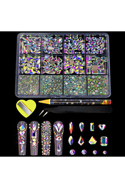 Choice4 ZB117-1 12Grids 3D Nail Art Rhinstones Mixed Heart/Round/Drop Flat Bo...
