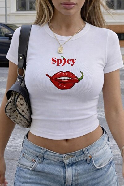 ZAVIXO Γυναικείο Crop T-Shirt με στάμπα φρούτων, σε λεπτή γραμμή, σε γαλάζιο ...