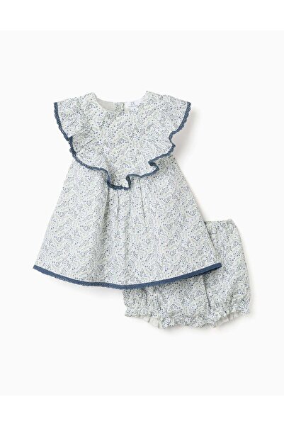 Ziddy Cotton Dress + Bloomers With Floral Motif You&Me For Baby Girls, White