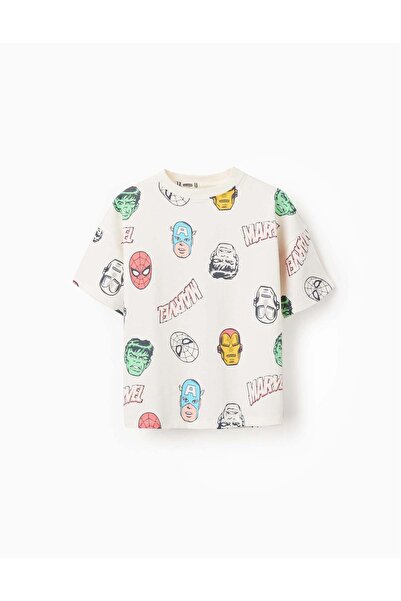 Ziddy تي شيرت قطني بتصميم أبطال مارفل للأولاد، أبيض
