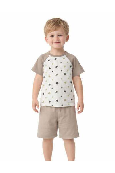 OrganicKid Grey Star Erkek Çocuk Gri Kısa Kollu T-shirt ve Şort Takım