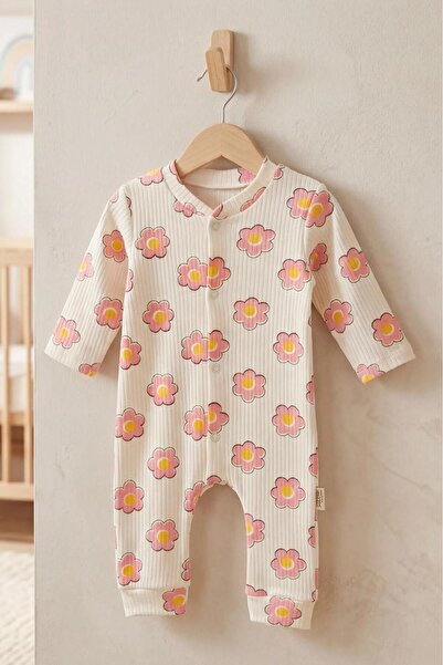 Zıbzıb baby %100 Pamuk Yenidoğan Çiçek Baskılı Çıtçıtlı Bebek Tulum Hastane Ç...