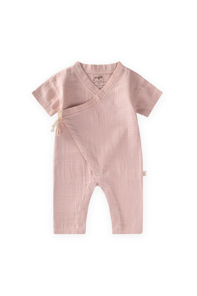 Cigit Βιολογική ολόσωμη φόρμα μουσελίνας διπλού στρώματος 0-9 μηνών σε ροζ απ...