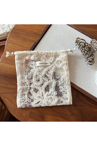 Choice1 D Retro Lace Storage Pouch Apricot Lace-Cutout Embroidered Multi-Purp...