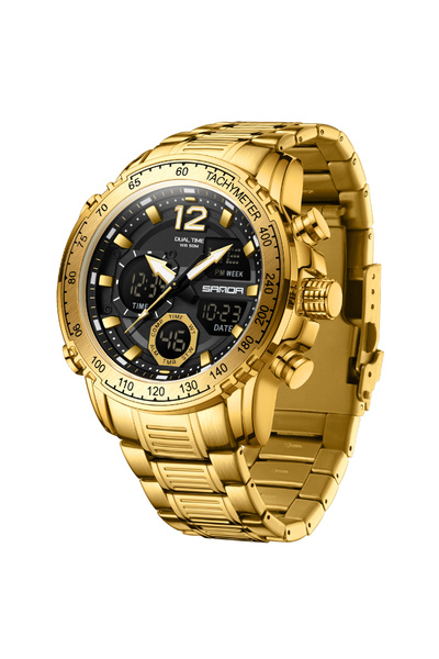 Choice1 Gold SANDA Top Brand Luxury Chronograph Men Watches Gold Steel Sport ...