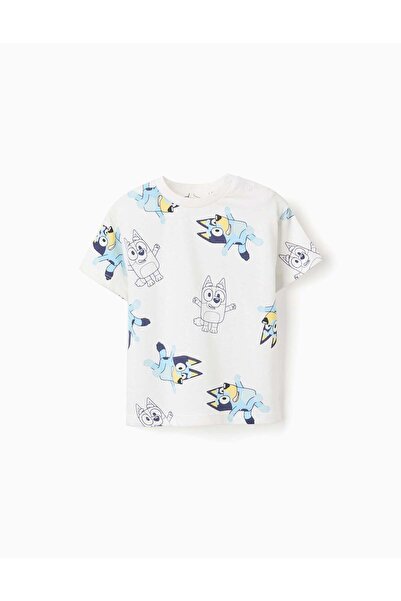 Ziddy Cotton T-Shirt With Bluey Motif For Babies And Children, White
