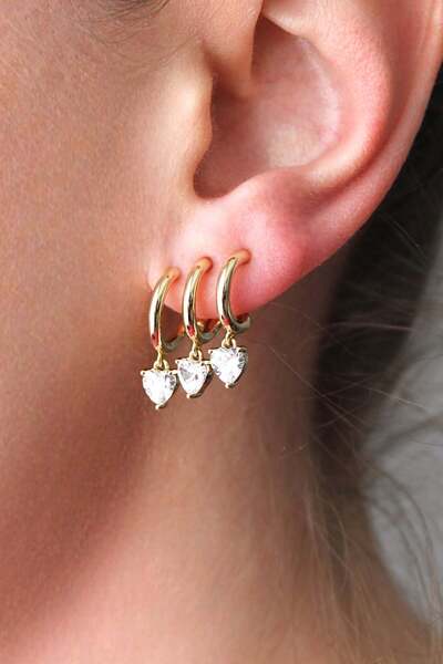 Nenya Vip Steel Triple Look Heart Detailed Hoop Earrings