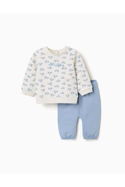 Ziddy Sweatshirt With Mickey Print + Trousers For Newborn Boys, White/Blue