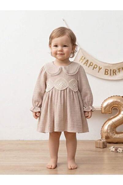 Cherrys Bebek Baby Collar Laced Muslin Dress