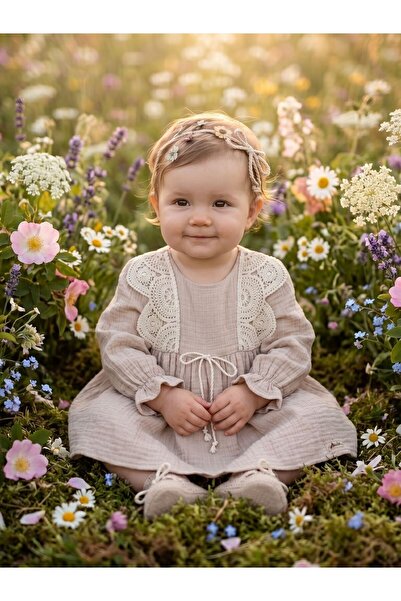Cherrys Bebek Guipure Detailed Muslin Baby Girl Dress