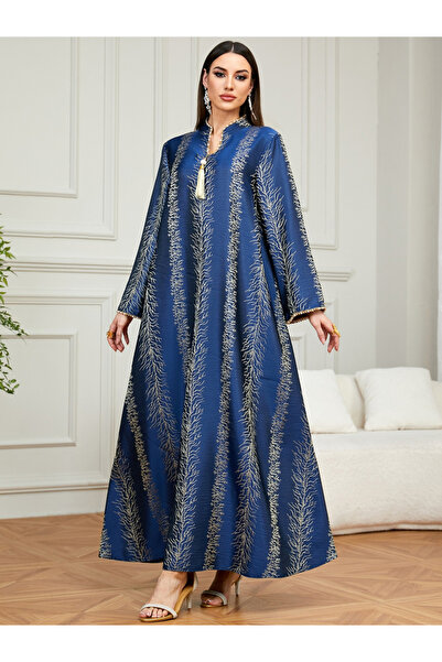 Take Two By Styli Navy Blue Textured A-Line Jalabiya