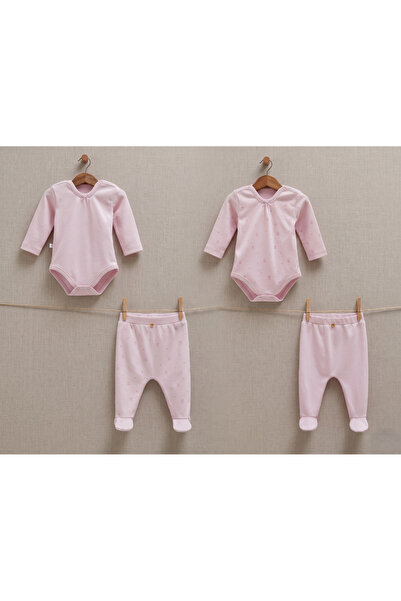 Caramell 100% Cotton Newborn Baby Girl 4-Piece Bodysuit and Booties Pants Set...