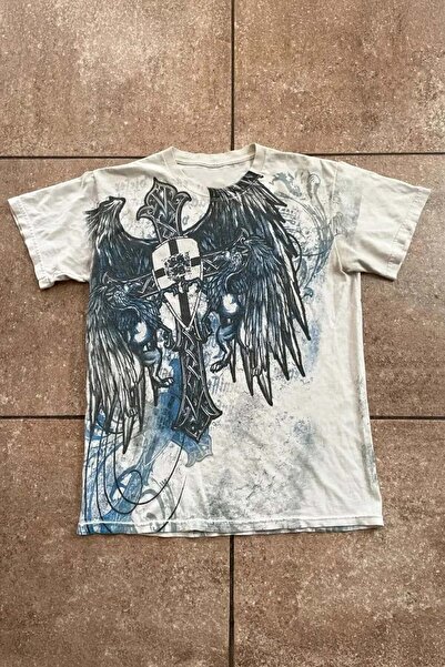 Karakedi تي شيرت Shield Winged Cross Gothic Y2K للجنسين