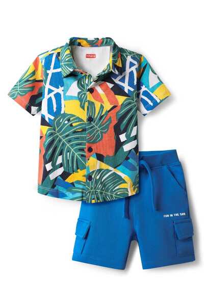 Babyhug Single Jersey Knit Half Sleeves Shirt & Short Set With Tropical Theme...