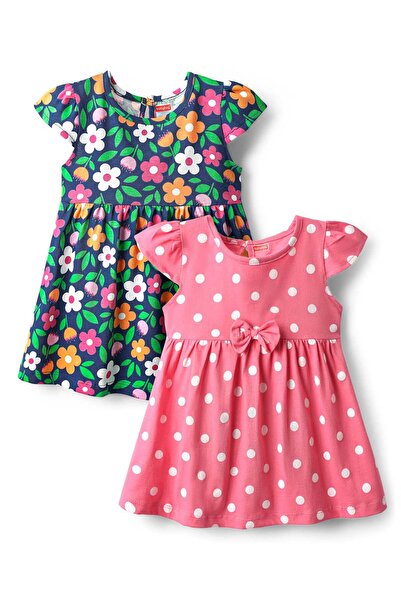 Babyhug Single Jersey Knit Cap Sleeve Polka Dot & Floral Printed Dresse Bow (...