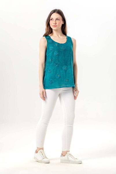 Eliş Şile Bezi Αμάνικη μπλούζα Devin με μοτίβο Daisy, καλοκαιρινή ποπλίνα, πρ...