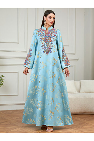Take Two By Styli Light Blue Embroidered Beaded Jalabiya