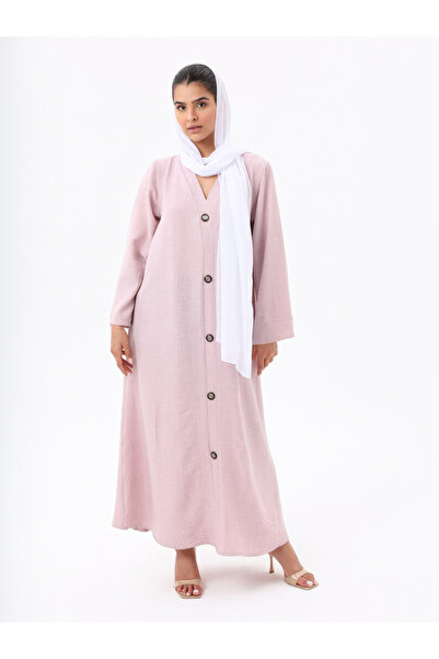 Elena by DStyle Pink Button Detail Solid Maxi Dress