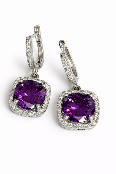 argint 925 Ασημένια σκουλαρίκια - Μωβ