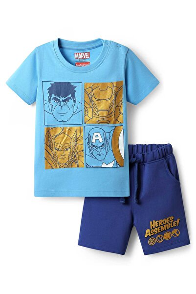 Babyhug Marvel Single Jersey Knit Half Sleeves T-Shirt & Shorts Set Avengers ...