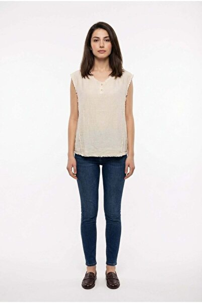 Eliş Şile Bezi Αμάνικη μπλούζα από λινό βισκόζη Nature, μείγμα κρεμ χρώματος ...