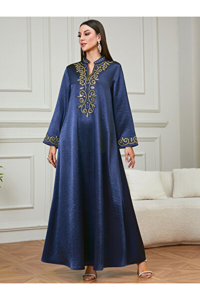 Take Two By Styli Navy Blue Embroidered Jalabiya