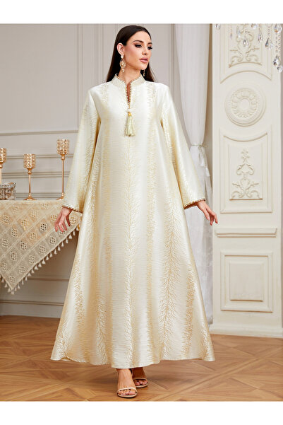 Take Two By Styli Beige Textured Tassel Detail A-Line Jalabiya