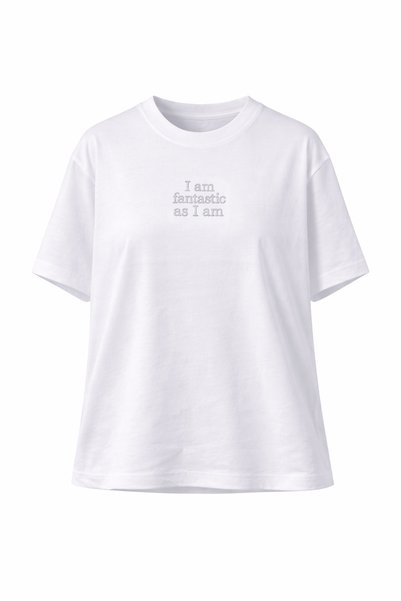 Amia&Co. Ecru Basic Crew Neck Letter Printed Short Sleeve Women's T-Shirt