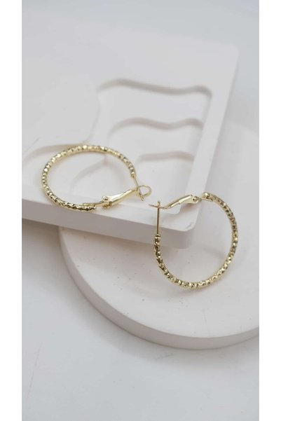 Jerie Gold Medium Size Serrated Hoop Earrings