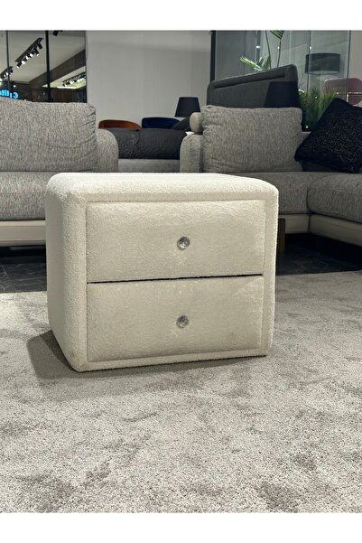 Cozze Mobilya Pearl Buklet Kumaş Kaplamalı 2 Çekmeceli Komodin - Kristal Kulp...