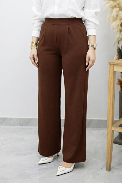 Tesettür Dünyası Elastic Waist Pocketed Palazzo Trousers Tsd260159 Brown